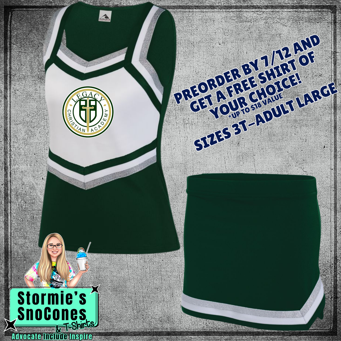 Christian Legacy Academy Warriors Custom Dark Green White Cheer Outfit 2026 Preorder