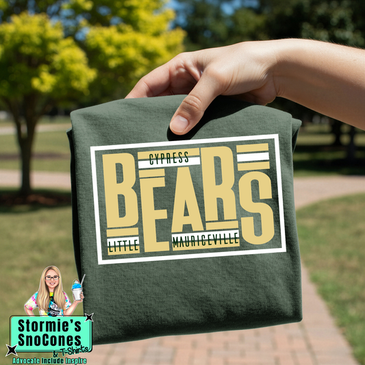Little Cypress-Mauriceville Bears Lines Stacked Green Gildan Dryfit Comfort Colors Tultex Shirt
