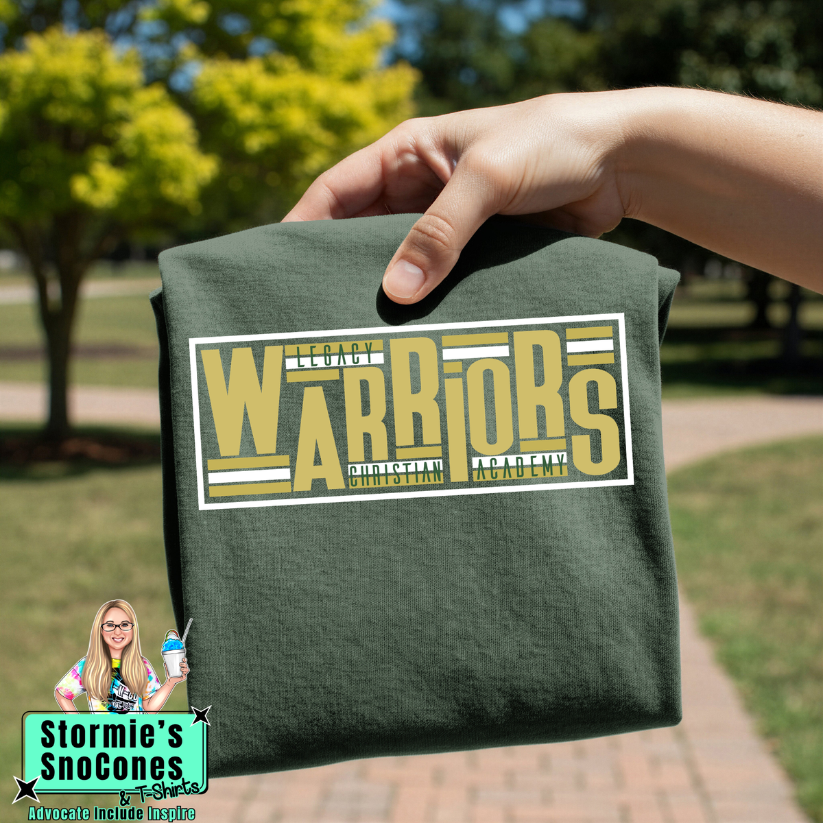 Legacy Christian Academy Warriors Lines Stacked Green Gildan Dryfit Comfort Colors Tultex Shirt