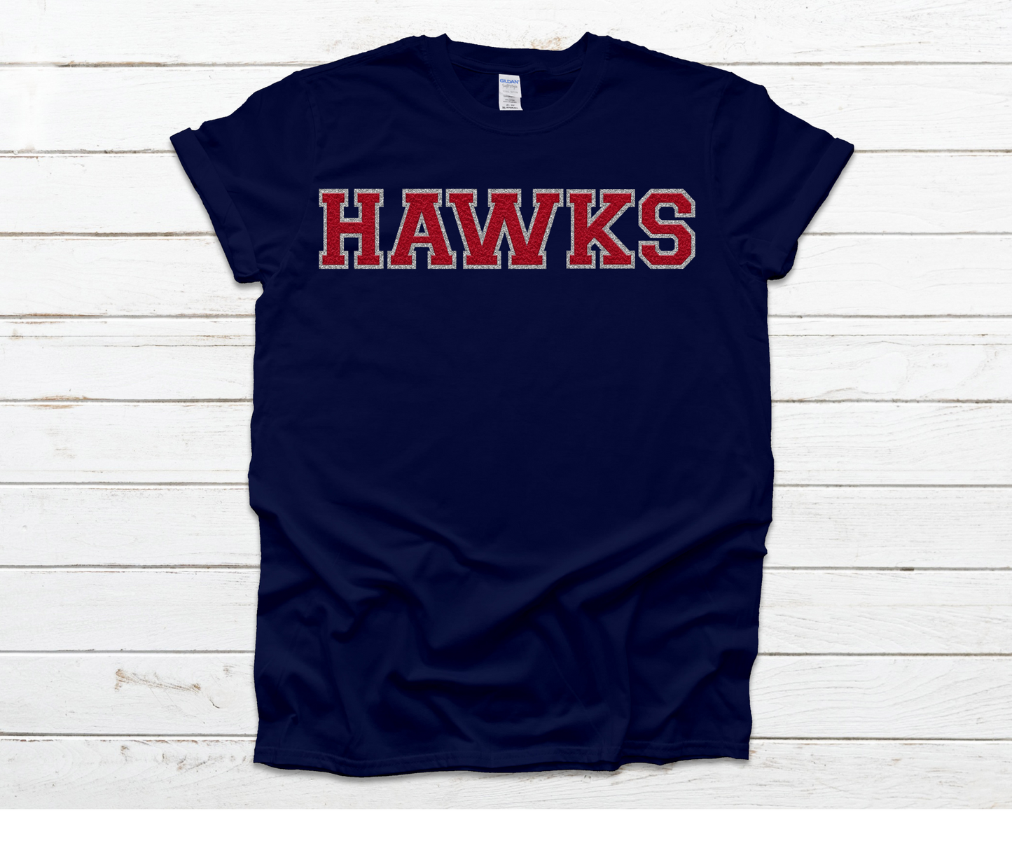 Hawks Faux Chenille Glitter Navy Shirt