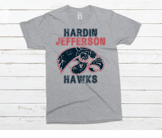 Hardin Jefferson Hawks Head Distressed Shirt