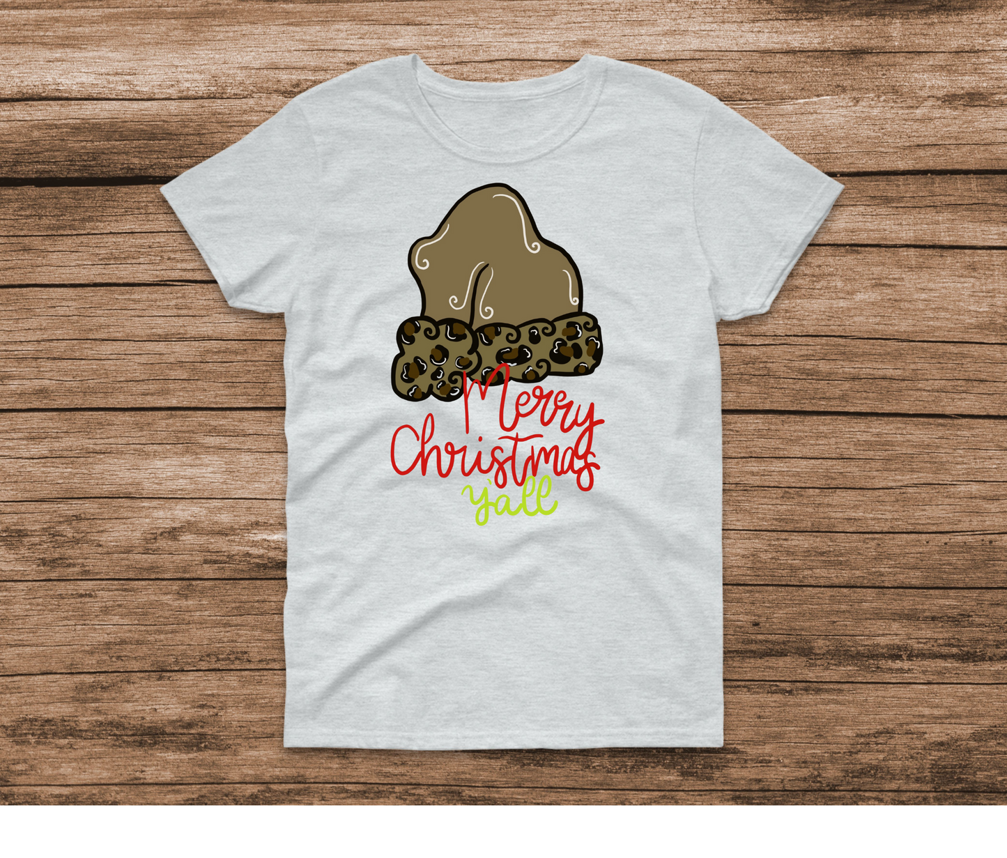 Cheetah Santa Hat Ash Shirt by Ashley Sattler